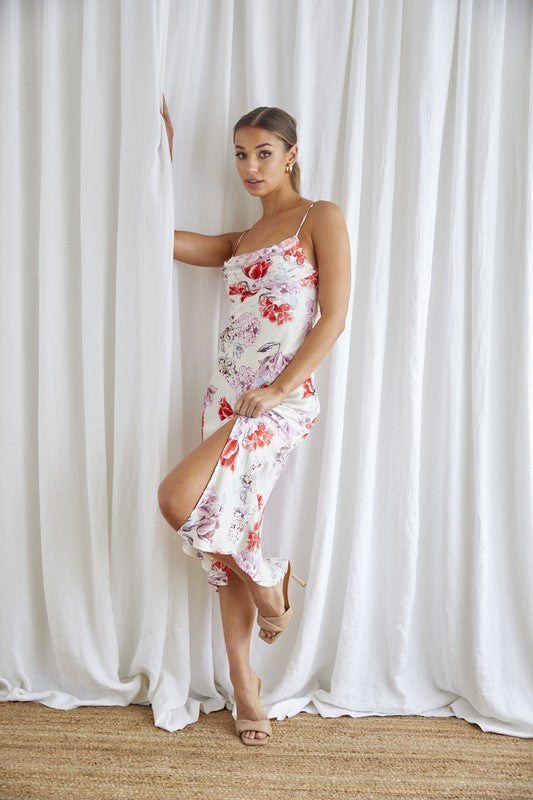 Floral Midi Cowl Neck Slip Dress - The Beaucoup Home