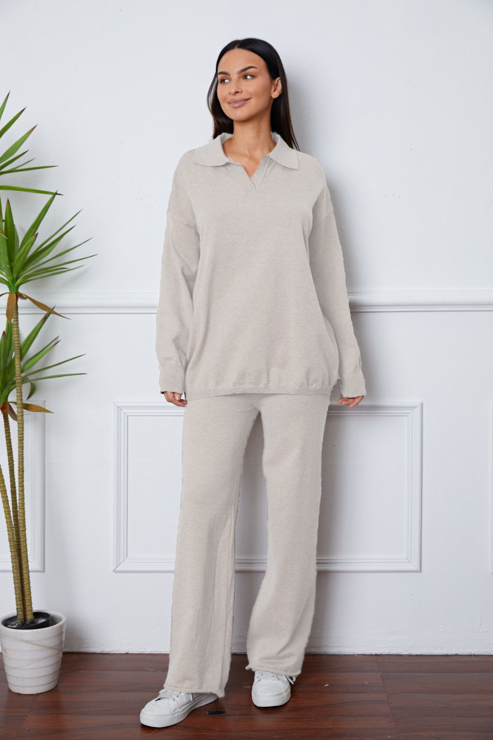 Dropped Shoulder Sweater and Long Pants Set - The Beaucoup Home