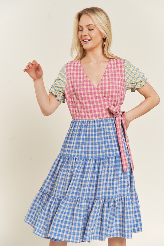 Colorblock Gingham Dress - The Beaucoup Home