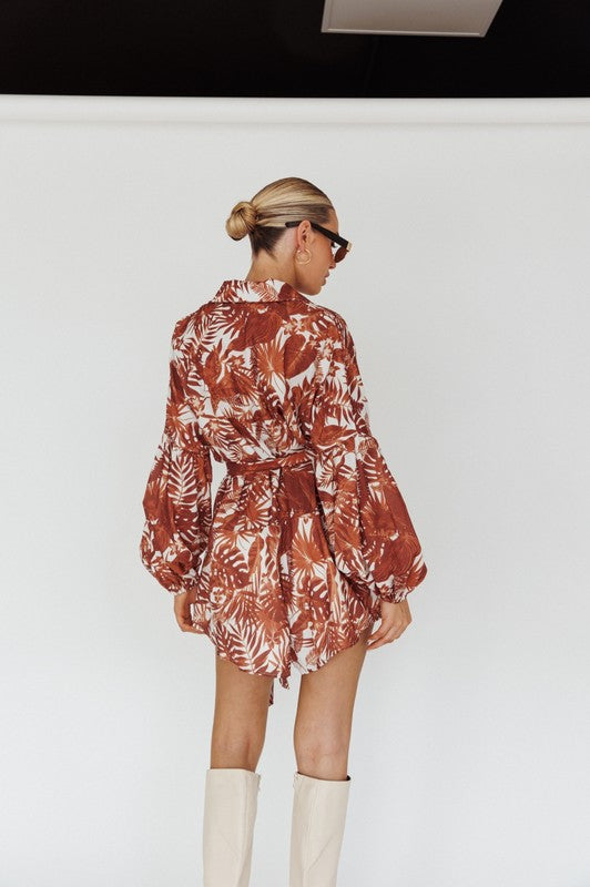 Leaves Print Puff Sleeved Romper - The Beaucoup Home