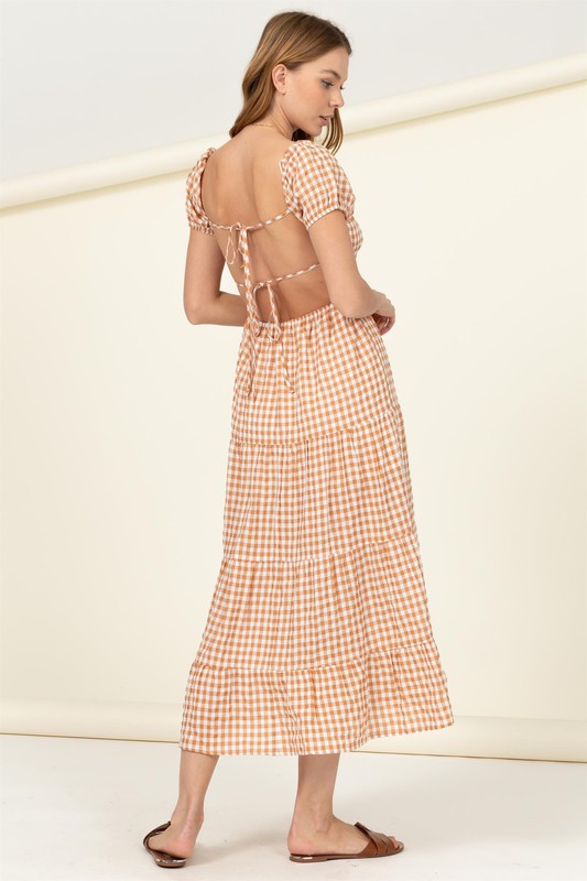 Somewhere to Go Tie-Back Gingham Print Maxi Dress - The Beaucoup Home