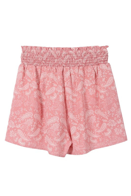 Paisley Shirred Waist Casual Shorts