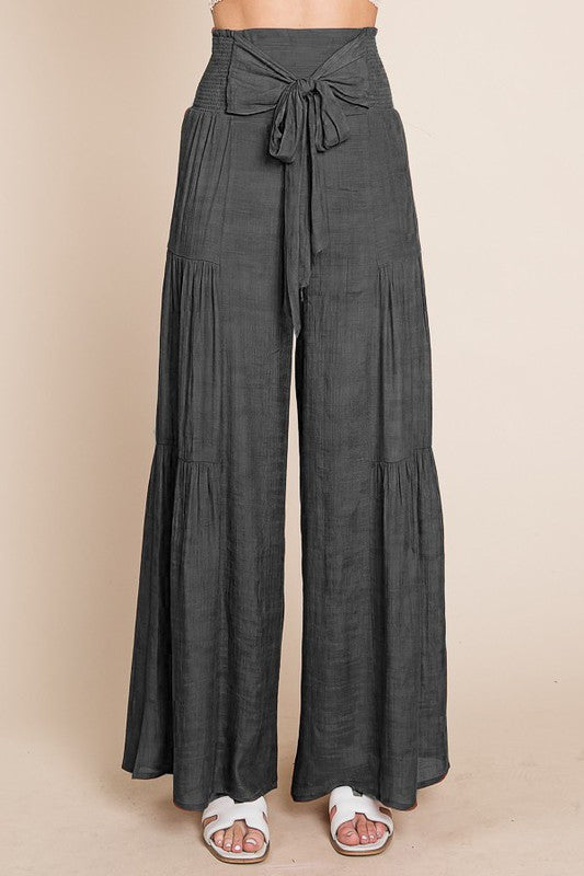 Tie front ruched waist back pants - The Beaucoup Home