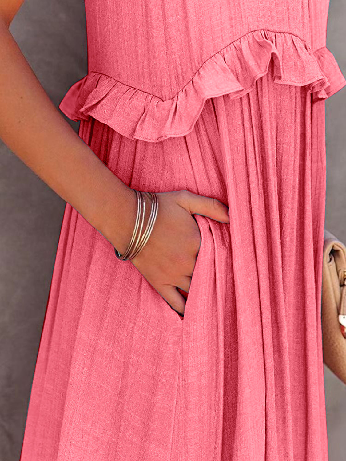 Ruffled Sleeveless Tiered Maxi Dress with Pockets - The Beaucoup Home