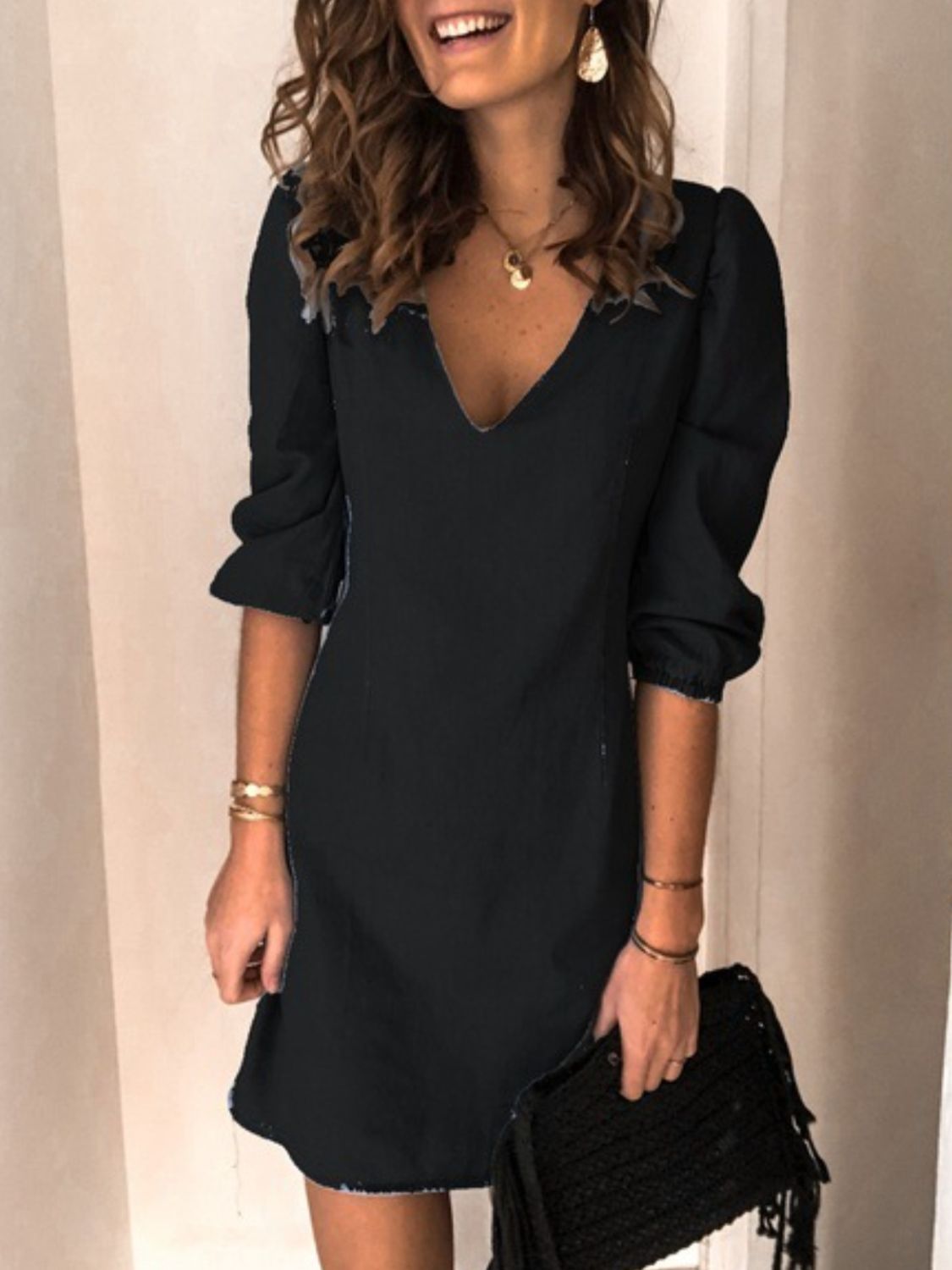 Full Size V-Neck Half Sleeve Dress - The Beaucoup Home