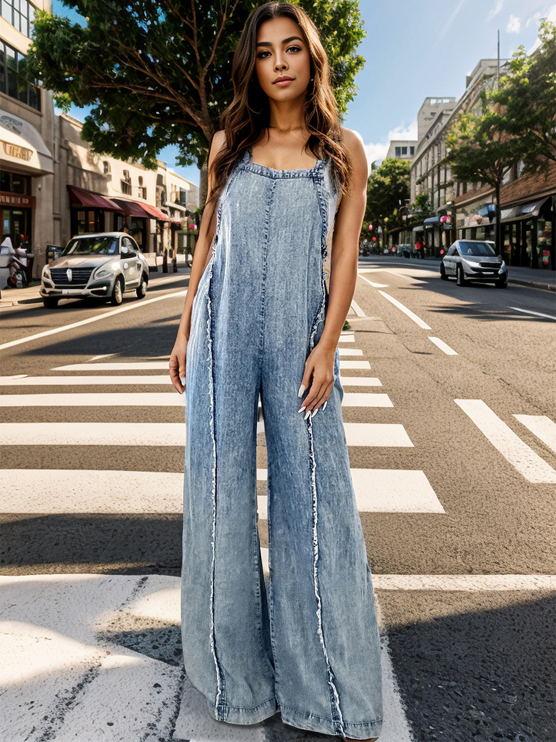 Adjustable Strap Wide Leg Denim Overalls - The Beaucoup Home