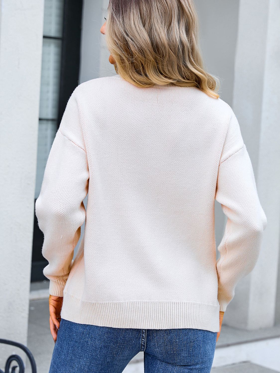 Bow Round Neck Dropped Shoulder Sweater