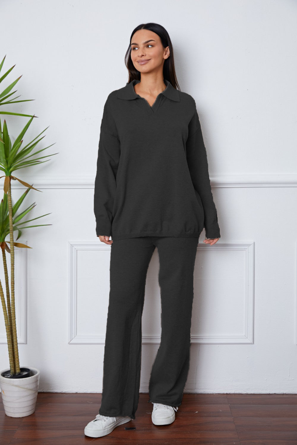 Dropped Shoulder Sweater and Long Pants Set - The Beaucoup Home