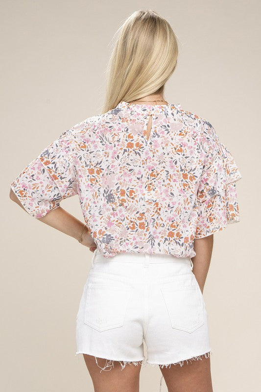 Floral Chiffon Blouse with Lace Trim - The Beaucoup Home