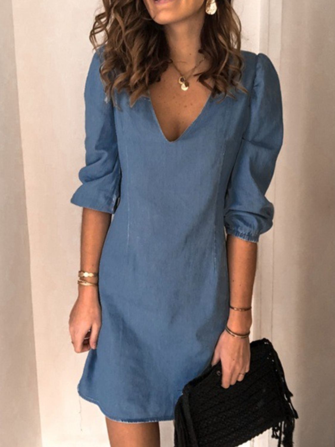 Full Size V-Neck Half Sleeve Dress - The Beaucoup Home