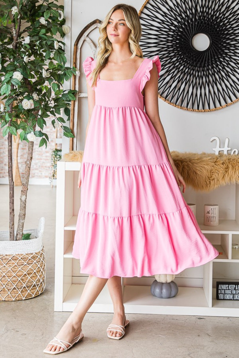 Reborn J Ruffled Sleeveless Tiered Midi Dress - The Beaucoup Home