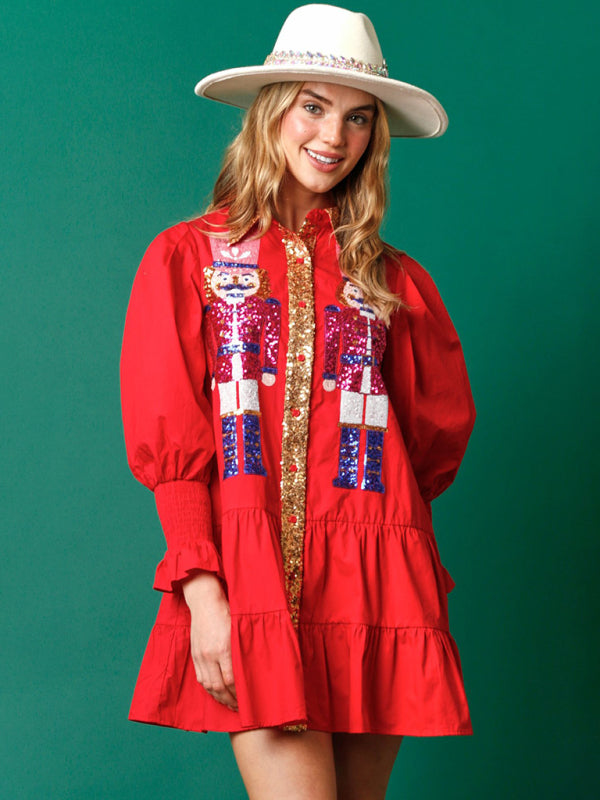 Sequin Nutcracker Tiered Holiday Dress