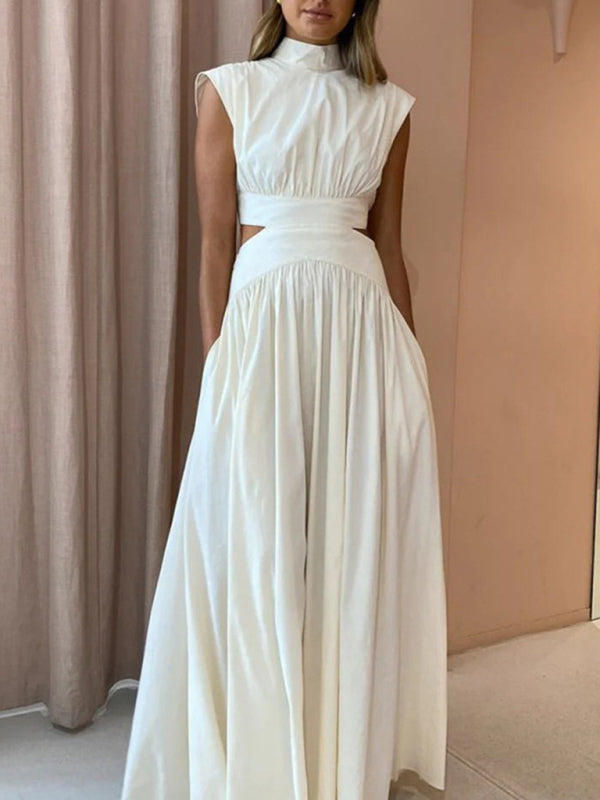 Solid Sleeveless Maxi with Lower Back Cutouts