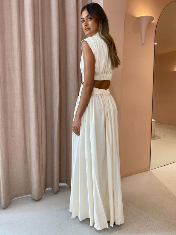 Solid Sleeveless Maxi with Lower Back Cutouts