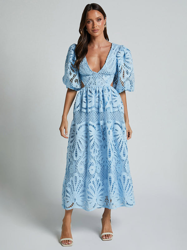 V-Neck Maxi Lace Dress