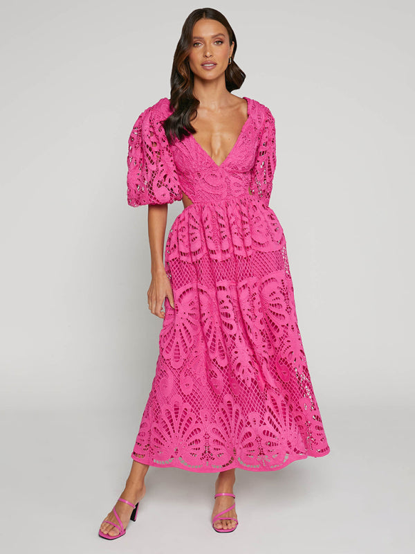 V-Neck Maxi Lace Dress