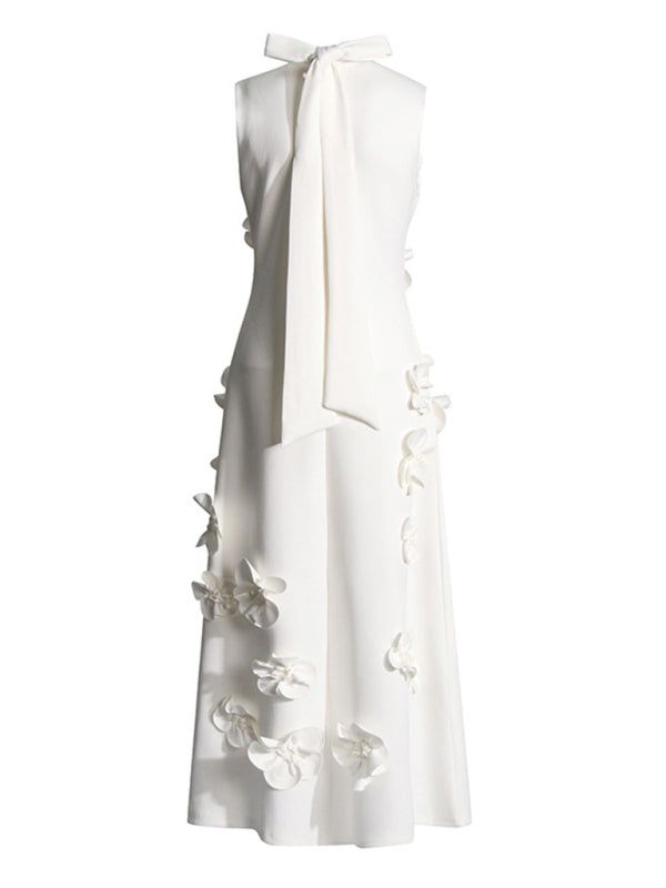 Women's Collar Sleeveless Three-Dimensional Flower Maxi Dress