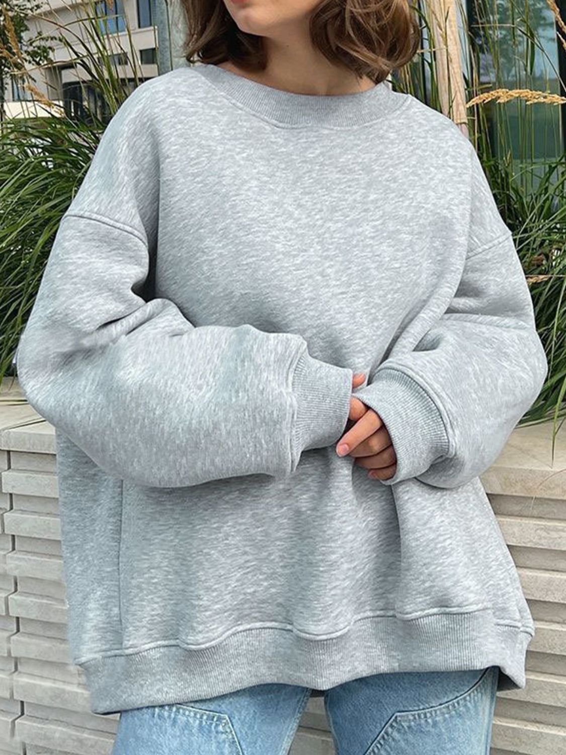 Oversize Round Neck Dropped Shoulder Sweatshirt - The Beaucoup Home