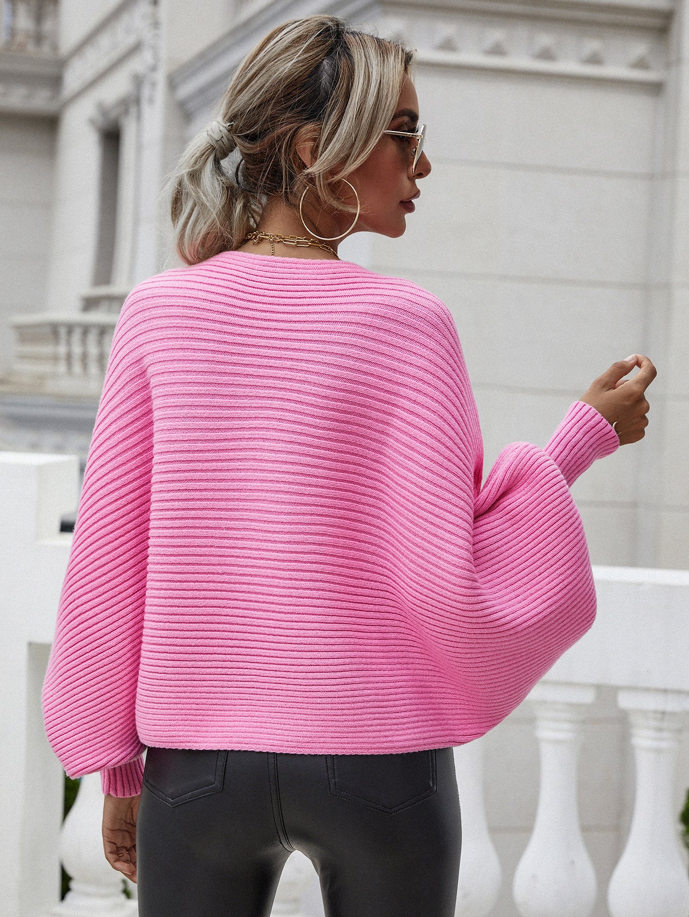 Horizontal Ribbing Dolman Sleeve Sweater - The Beaucoup Home