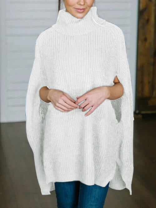 Turtleneck Slit Sweater - The Beaucoup Home