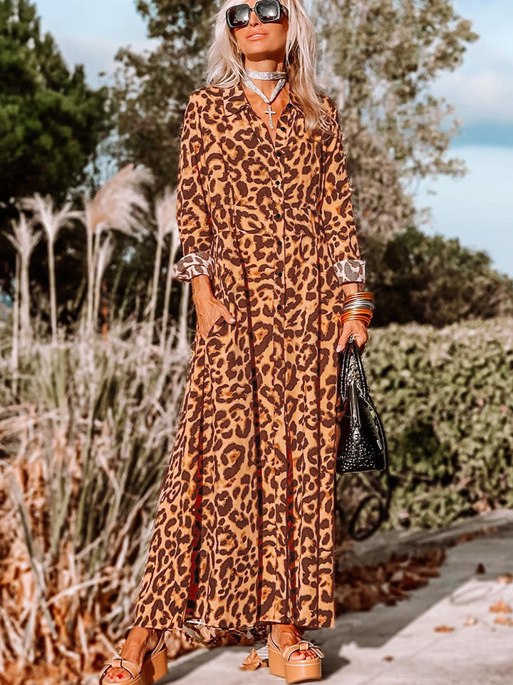 Leopard Buttoned Maxi Dress - The Beaucoup Home