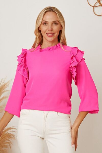 Frill Ruffled Three-Quarter Sleeve Blouse - The Beaucoup Home