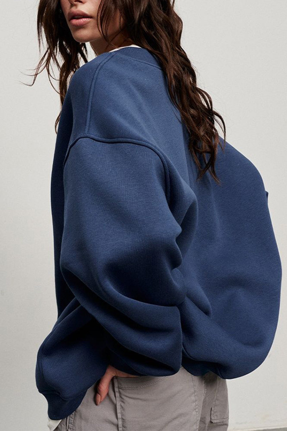 Oversize Round Neck Dropped Shoulder Sweatshirt - The Beaucoup Home