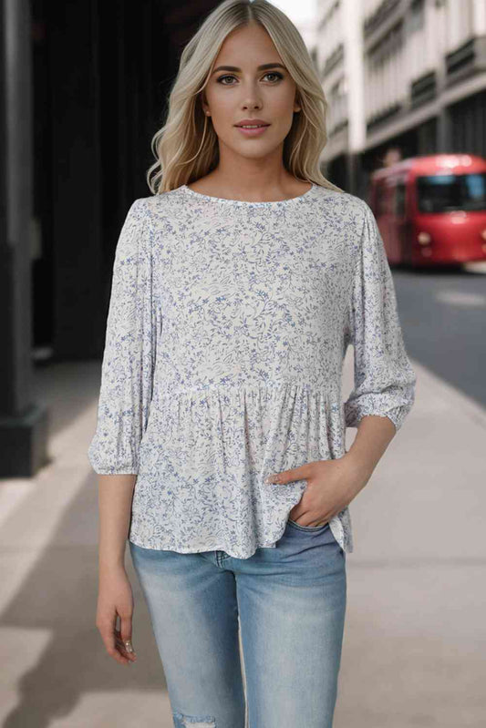 Floral Round Neck Peplum Blouse - The Beaucoup Home