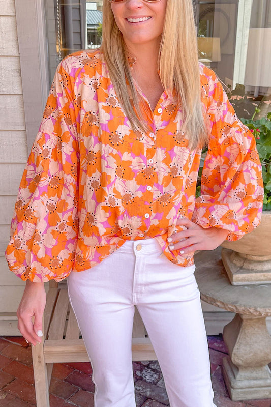 Printed Balloon Sleeve Top - The Beaucoup Home