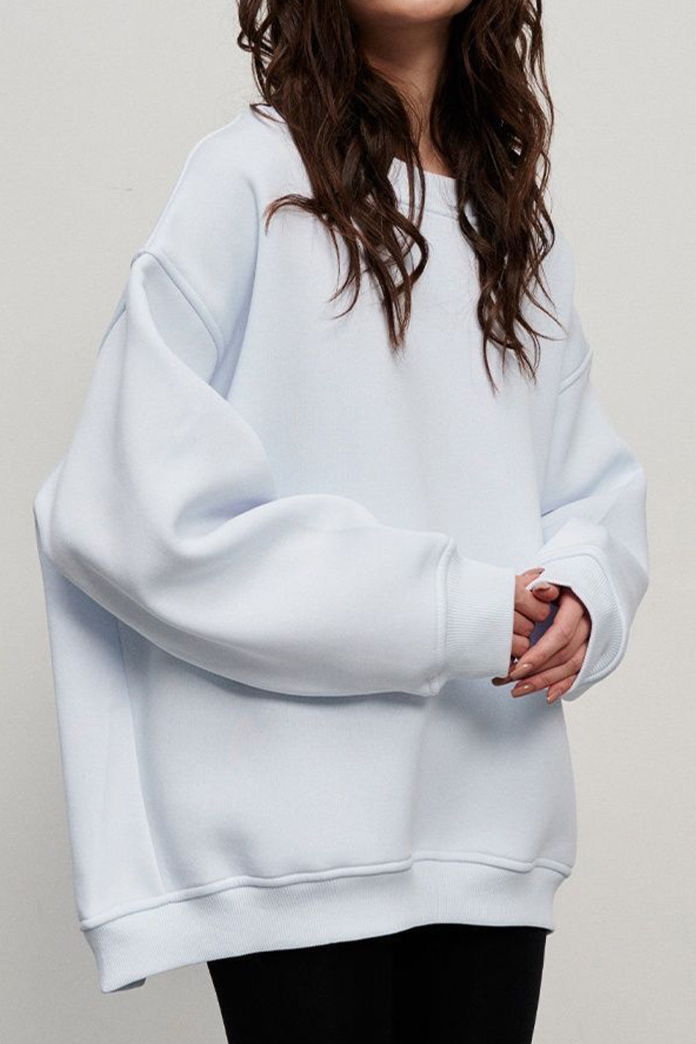 Oversize Round Neck Dropped Shoulder Sweatshirt - The Beaucoup Home