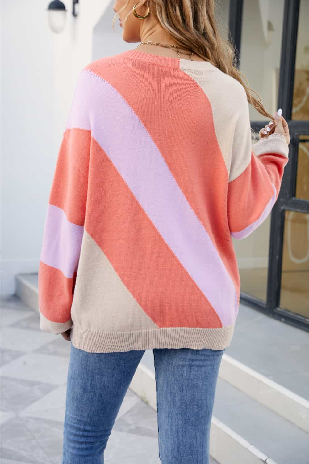 Color Block Ribbed Round Neck Sweater - The Beaucoup Home