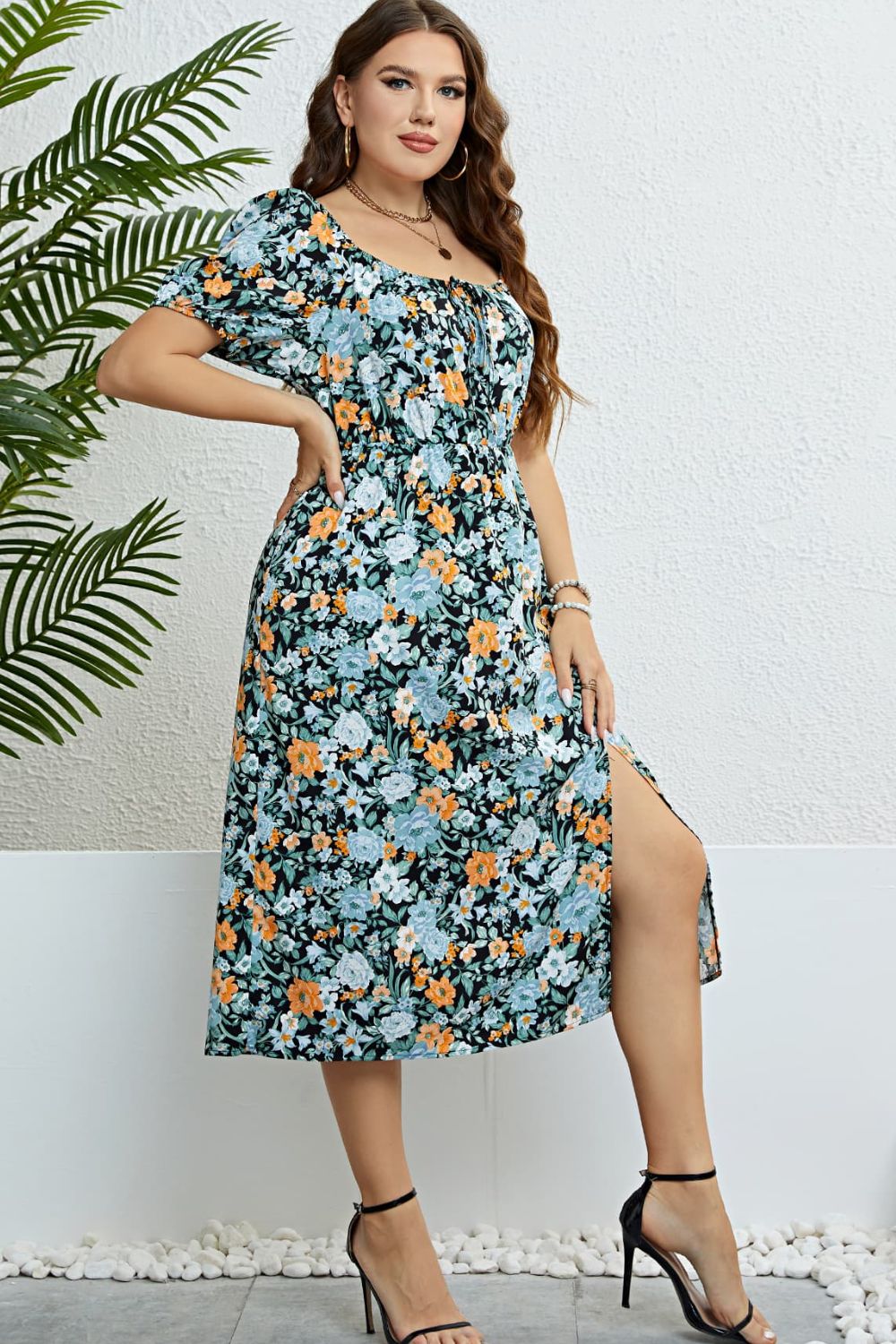 Floral Split Short Sleeve Dress - The Beaucoup Home