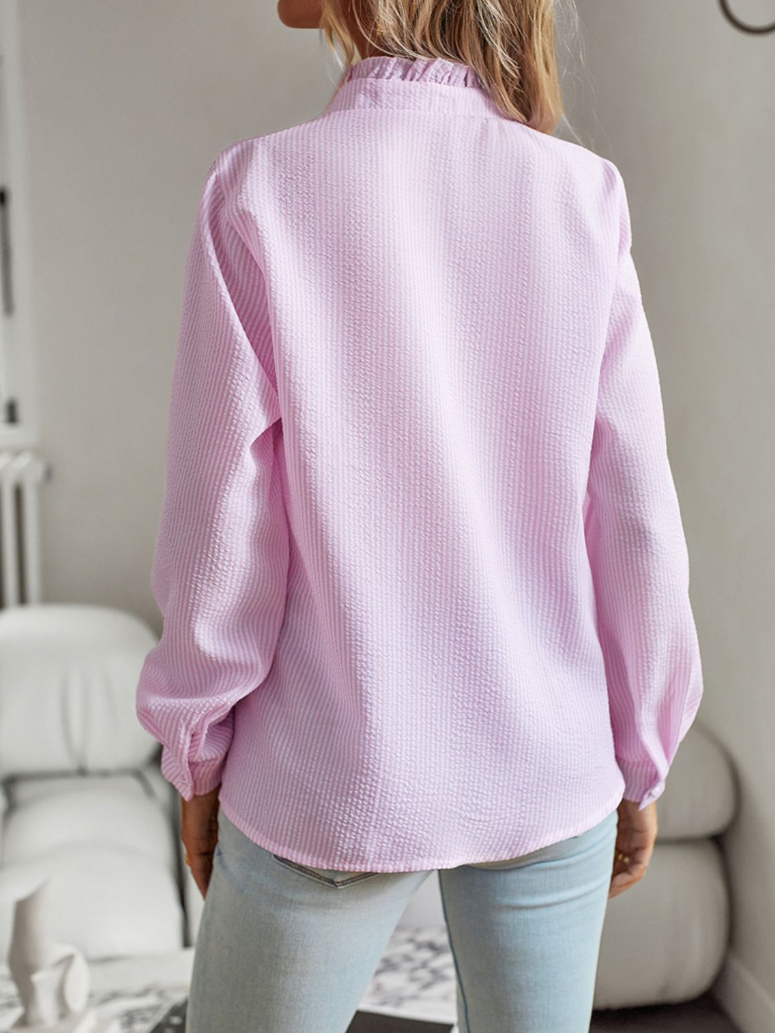 Ruffle Trim Long Sleeve Shirt - The Beaucoup Home