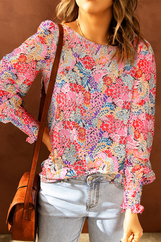 Floral Print Long Puff Sleeve Blouse - The Beaucoup Home