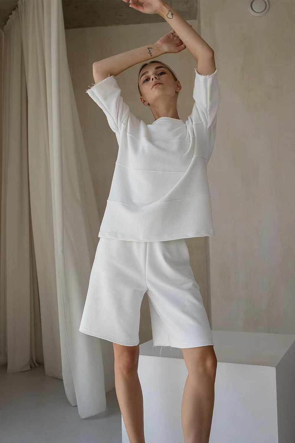 Round Neck Long Sleeve Top and Shorts Set - The Beaucoup Home