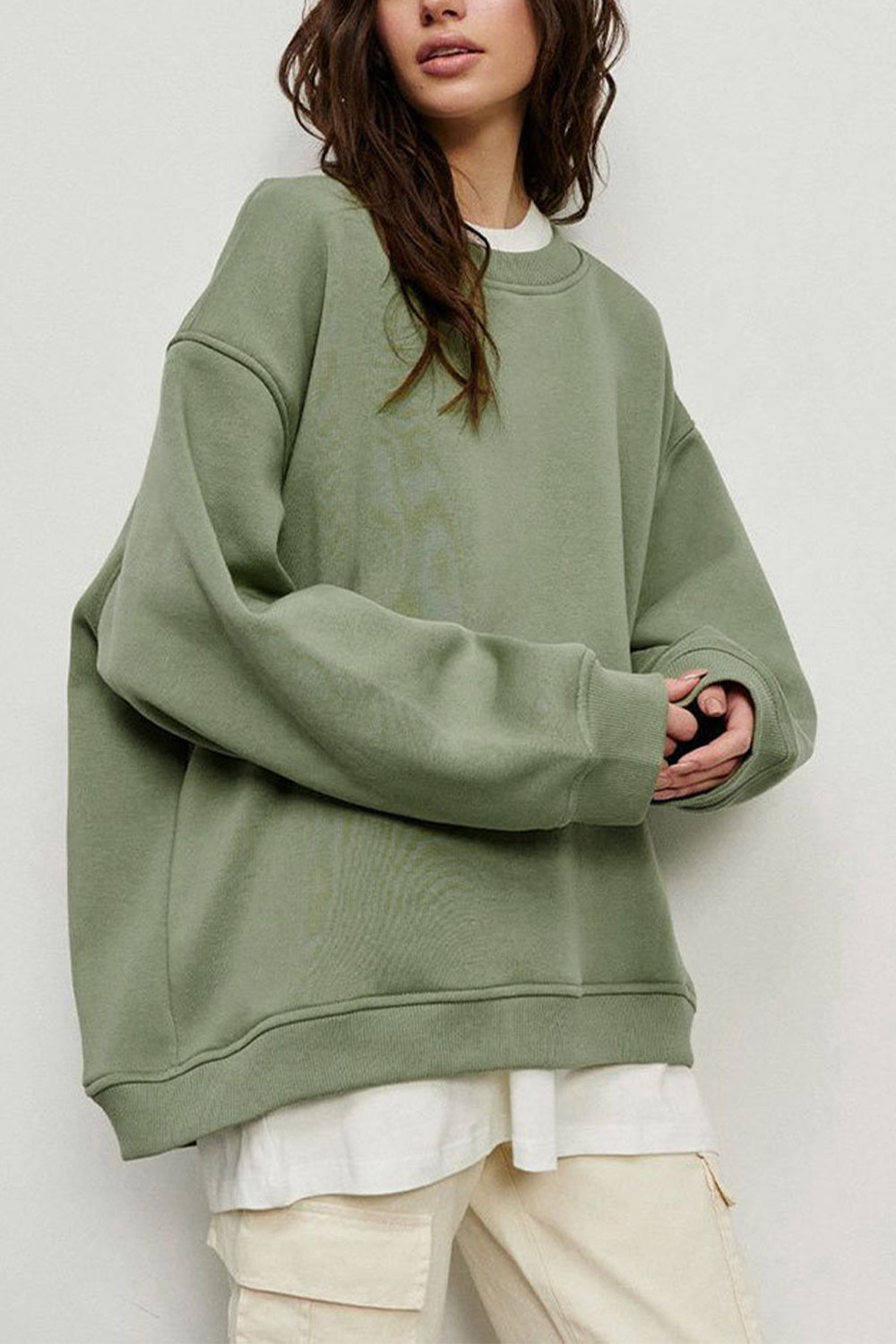 Oversize Round Neck Dropped Shoulder Sweatshirt - The Beaucoup Home