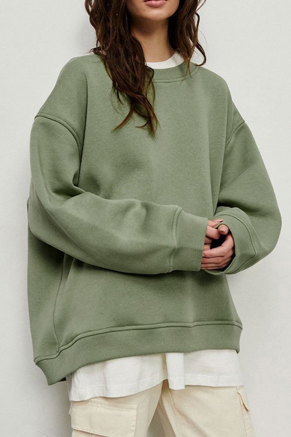 Oversize Round Neck Dropped Shoulder Sweatshirt - The Beaucoup Home