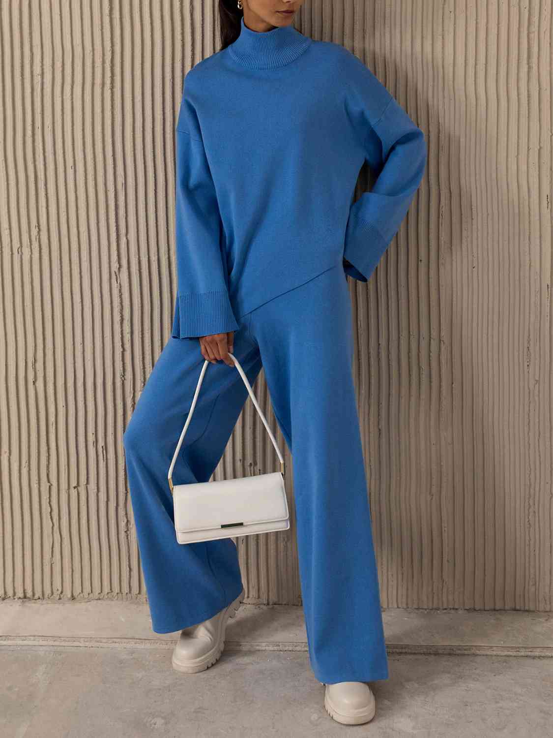 Asymmetrical Hem Knit Top and Pants Set - The Beaucoup Home