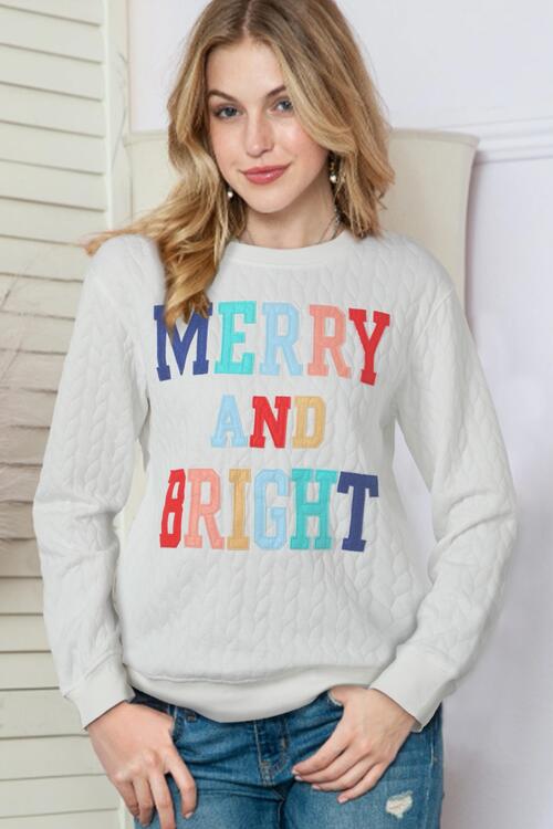 MERRY AND BRIGHT Cable Knit Pullover Sweatshirt - The Beaucoup Home