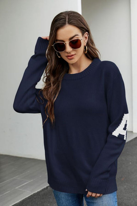 Round Neck Dropped Shoulder Sweater - The Beaucoup Home