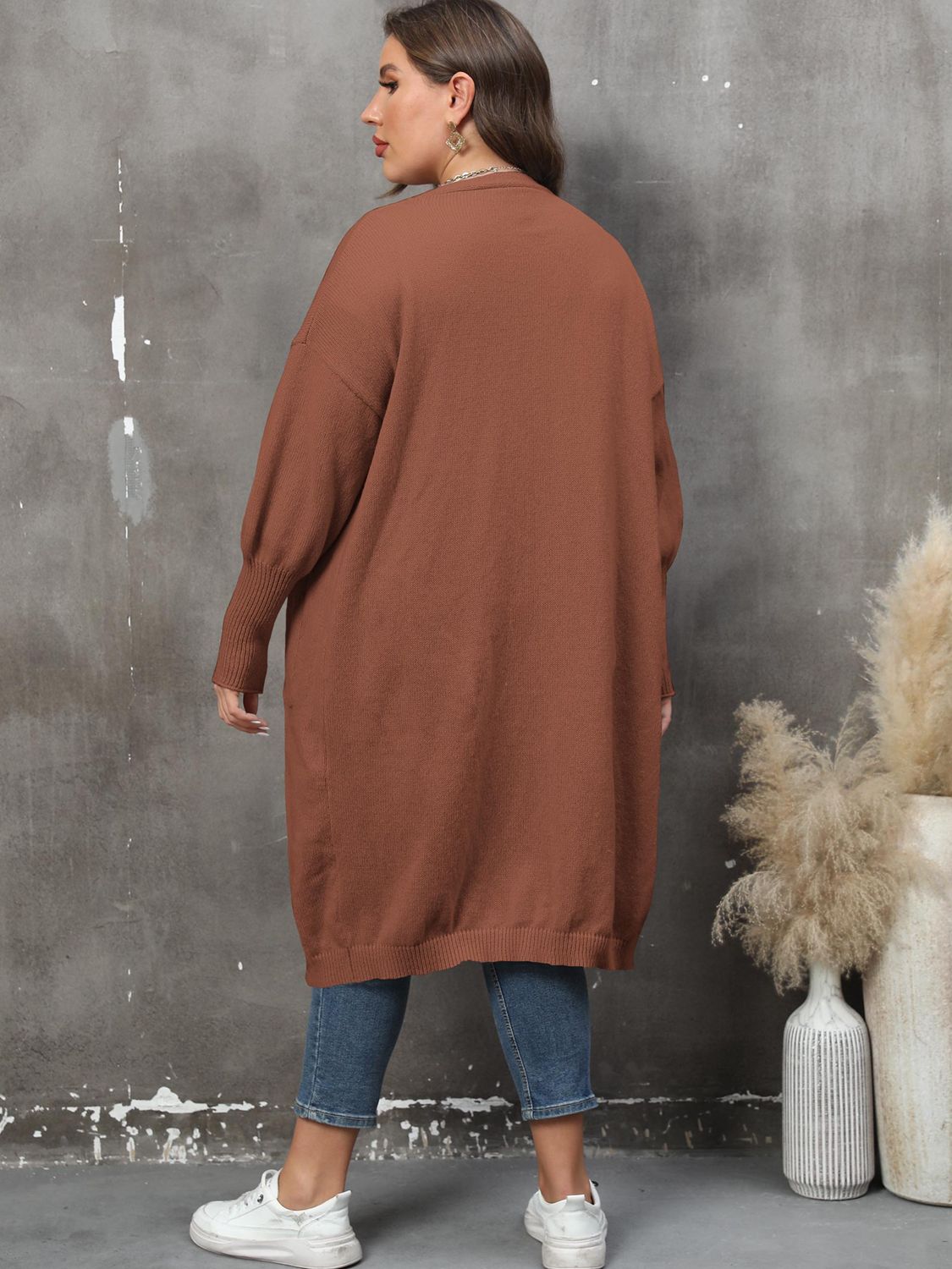 Plus Size Long Sleeve Pocketed Cardigan - The Beaucoup Home