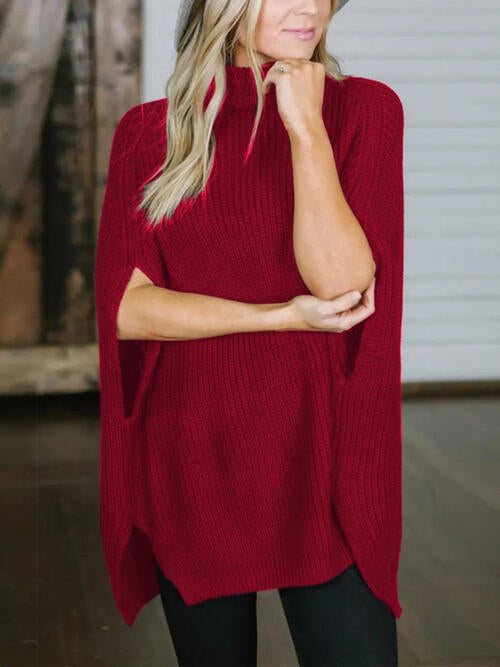 Turtleneck Slit Sweater - The Beaucoup Home