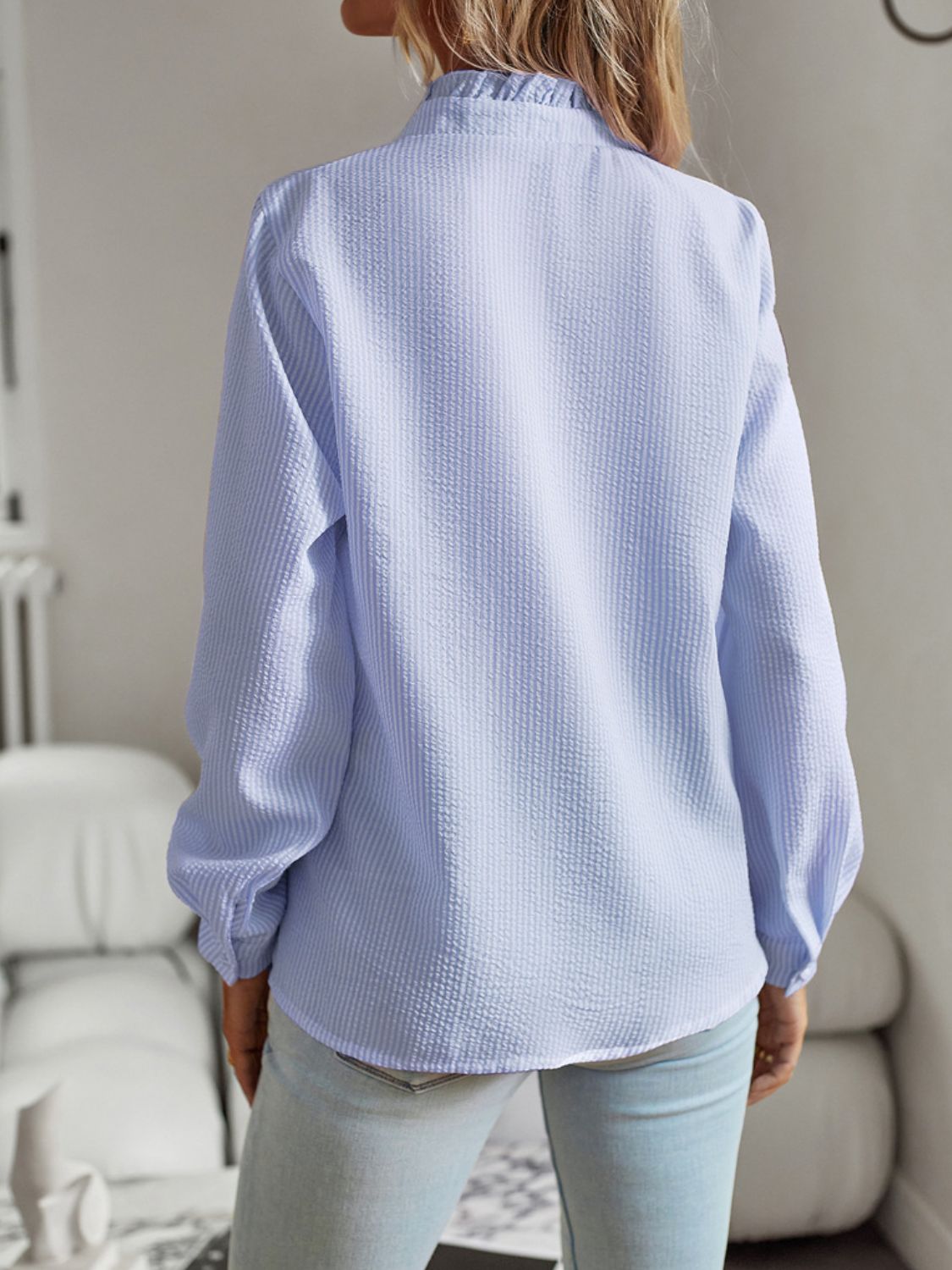 Ruffle Trim Long Sleeve Shirt - The Beaucoup Home