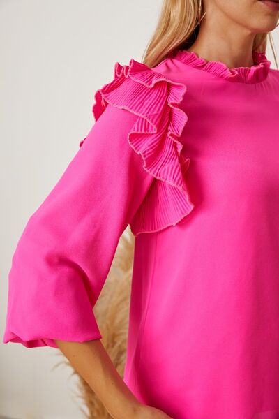 Frill Ruffled Three-Quarter Sleeve Blouse - The Beaucoup Home