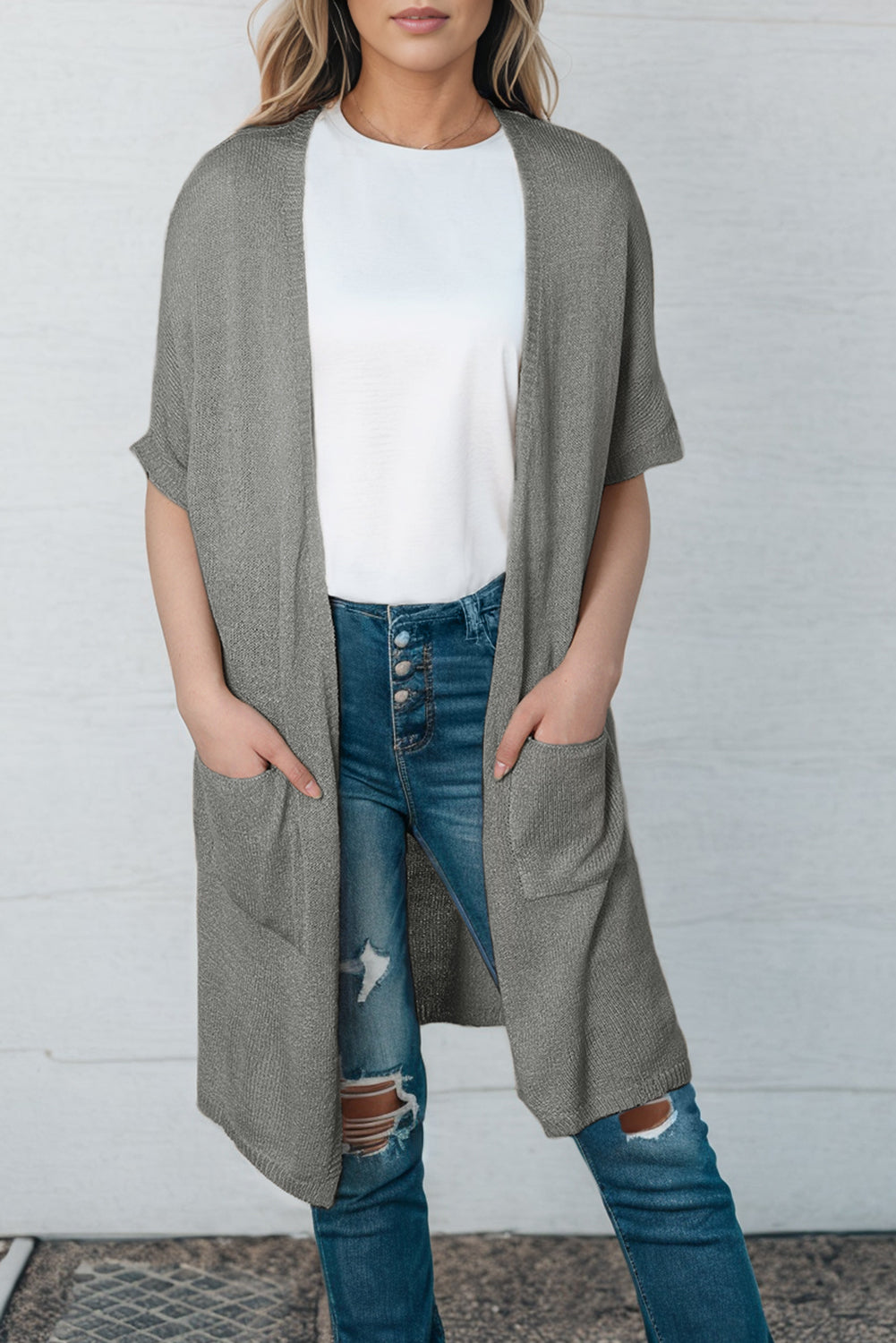 Open Front Sweater Cardigan with Pockets - The Beaucoup Home