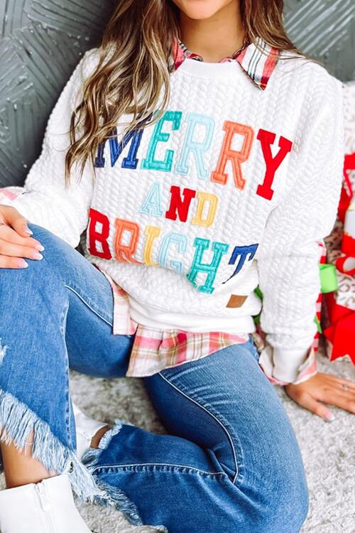 MERRY AND BRIGHT Cable Knit Pullover Sweatshirt - The Beaucoup Home