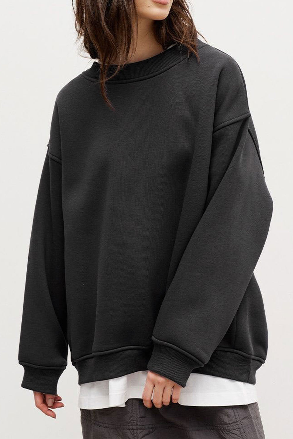 Oversize Round Neck Dropped Shoulder Sweatshirt - The Beaucoup Home