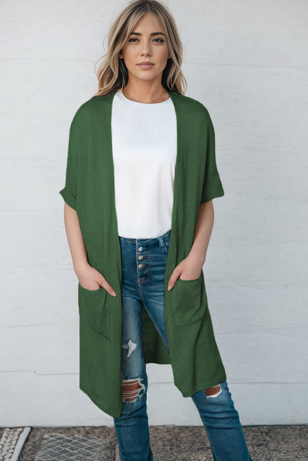 Open Front Sweater Cardigan with Pockets - The Beaucoup Home