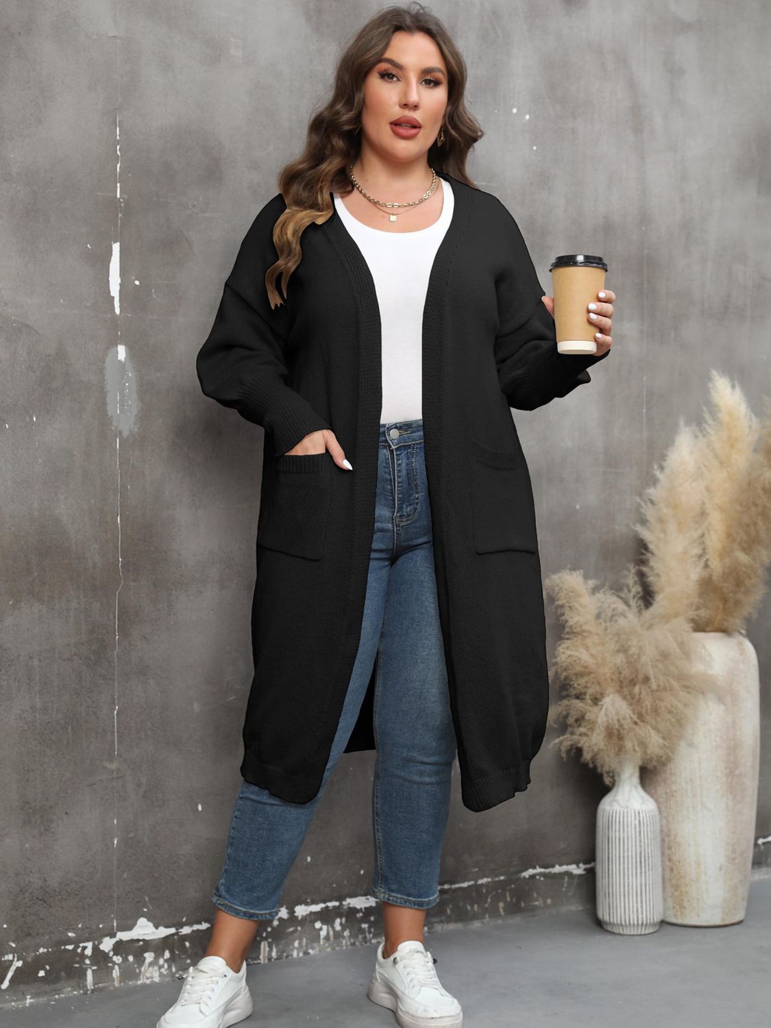 Plus Size Long Sleeve Pocketed Cardigan - The Beaucoup Home