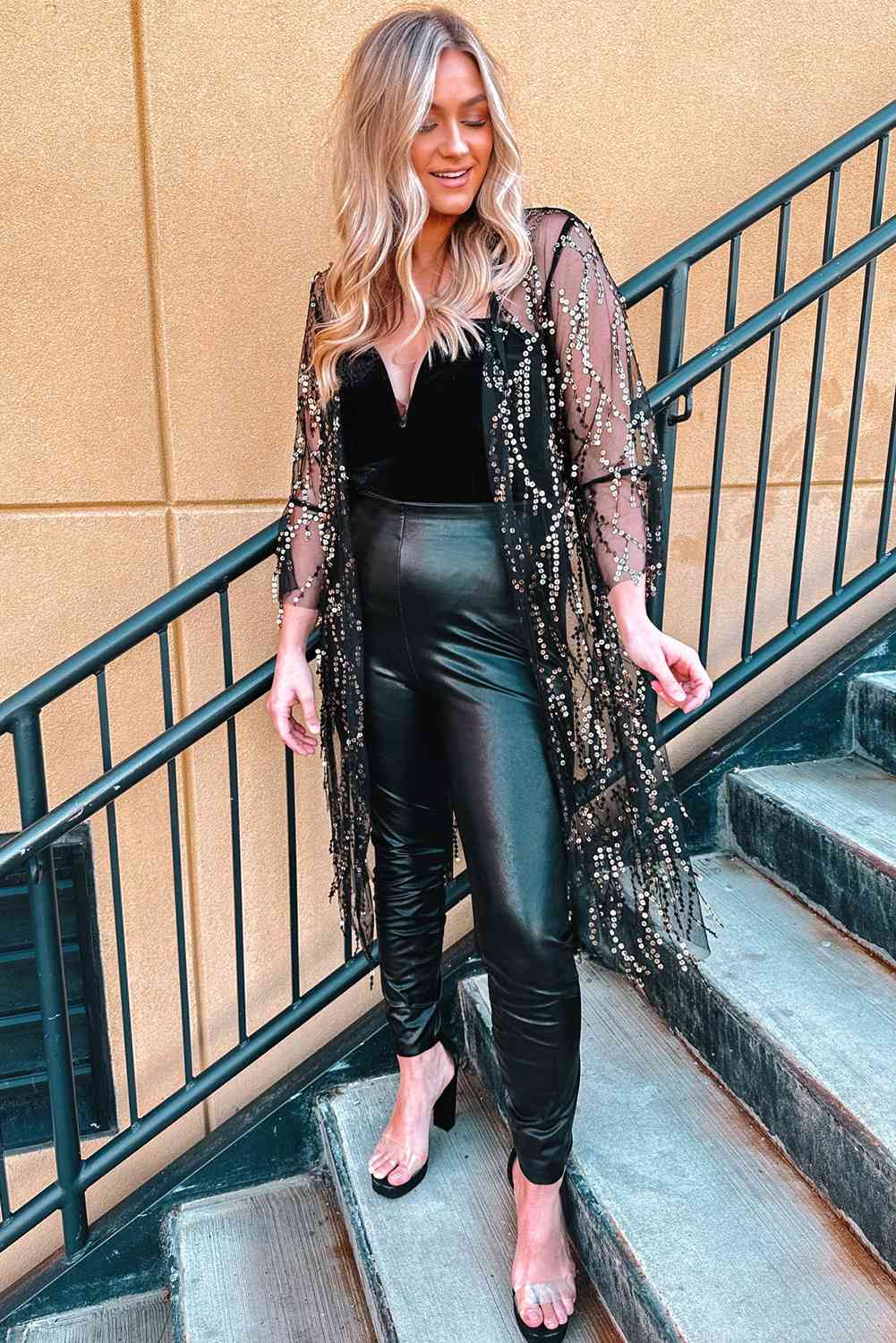 Sequin Open Front Sheer Cardigan - The Beaucoup Home